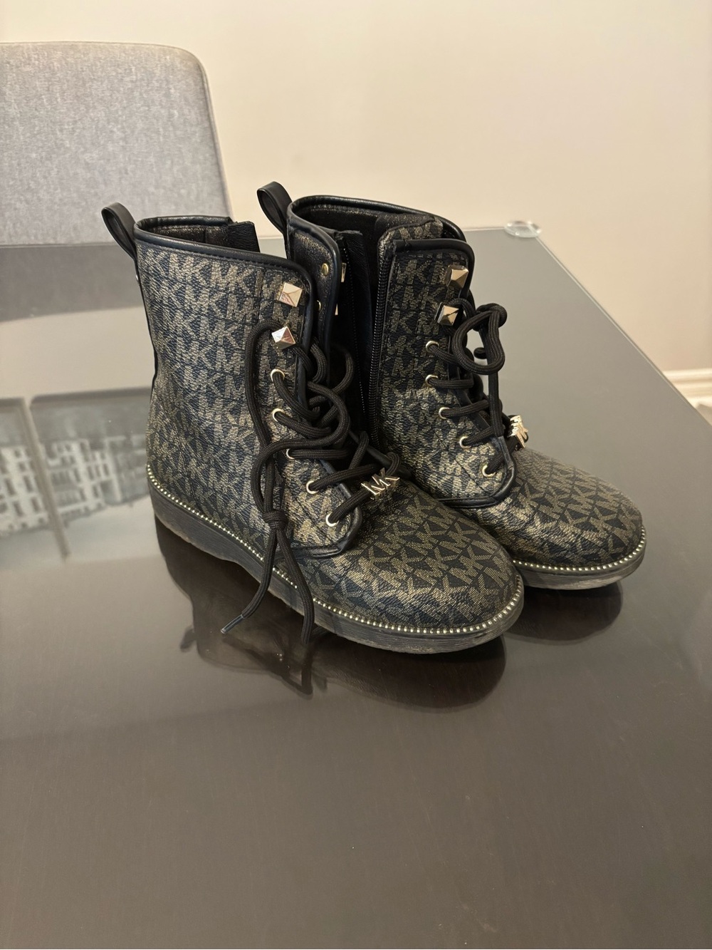 Michael Kors Black Logo Lace-Up Girls' Combat Boots